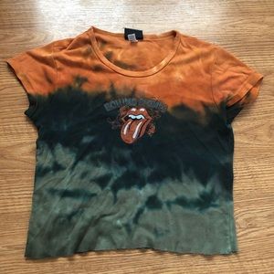 Rolling Stones tie dye crop baby tee
